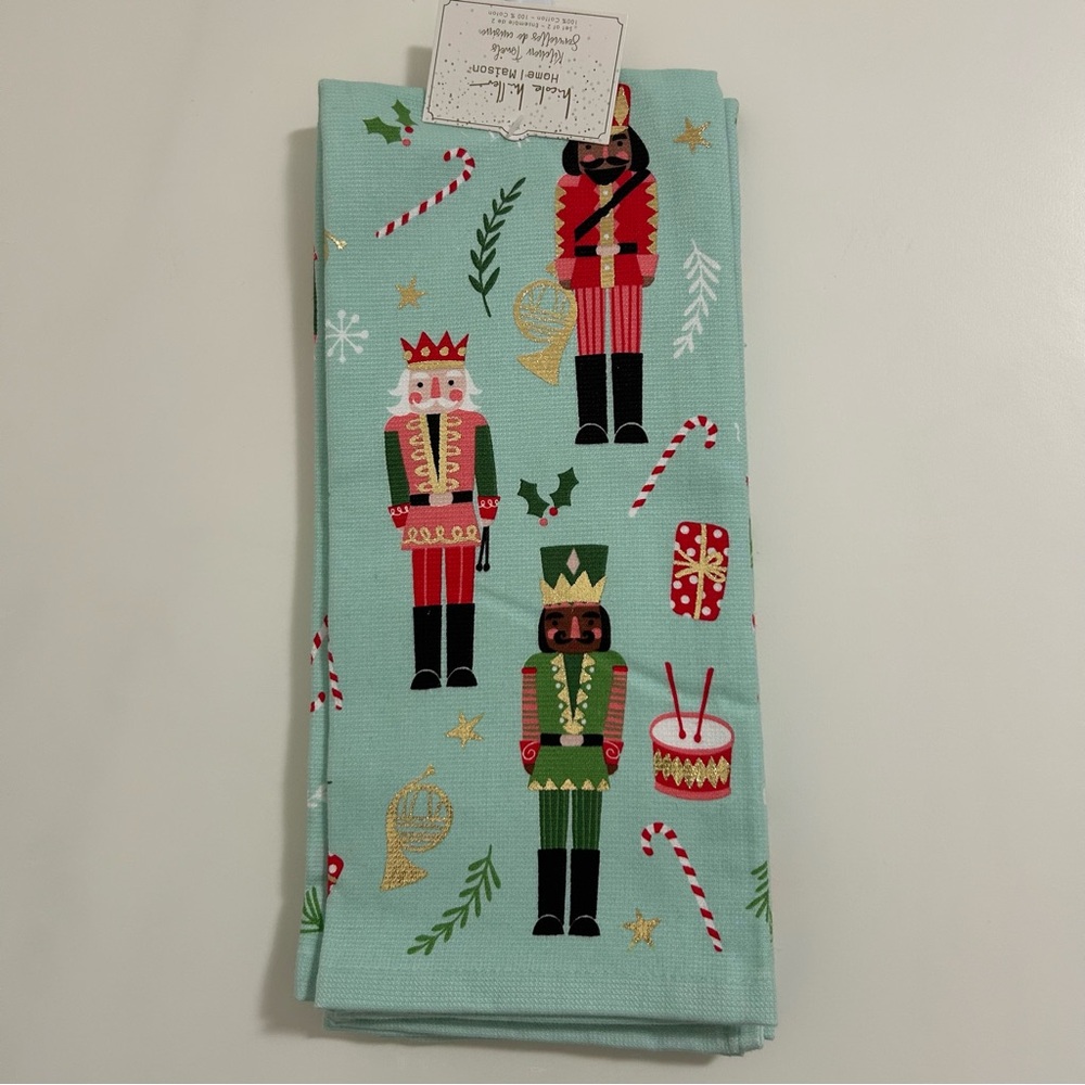 Nicole Miller Festive Nutcracker and Candy Cane Kitchen Towels Set of 2